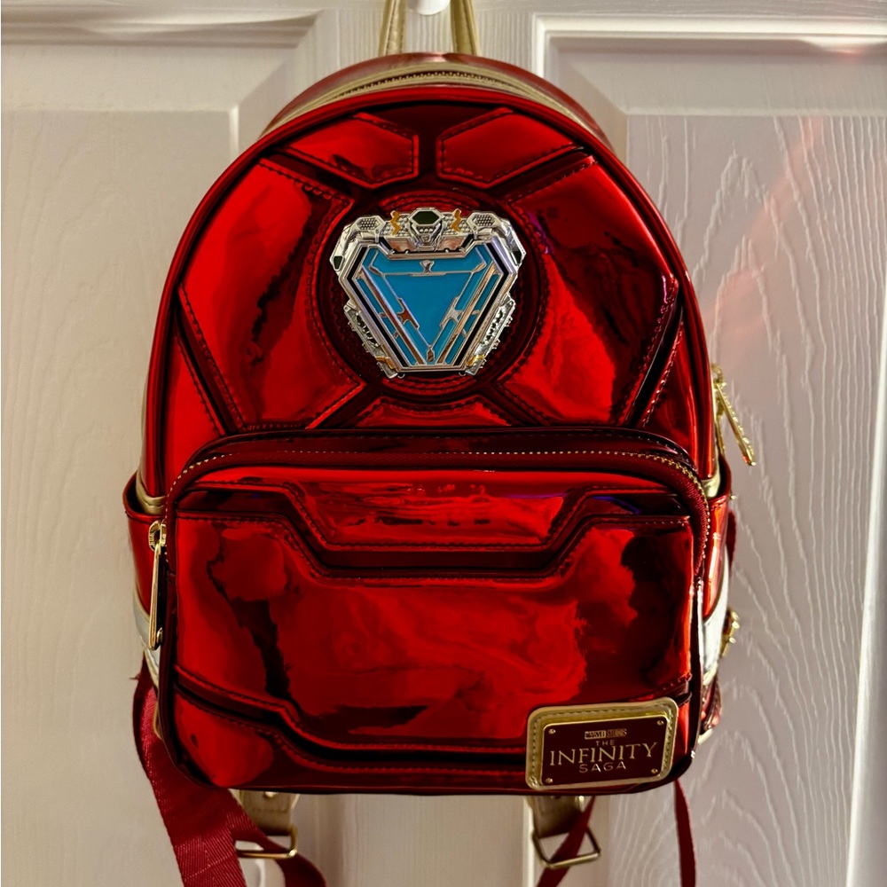 INFINITY SAGA Shiny Red Iron-Man Backpack with Gold Accents
